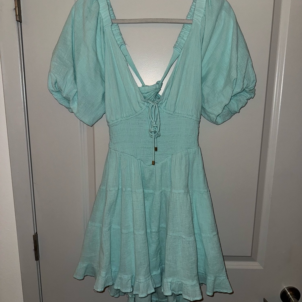 Free People Green Scoop Neck Puff Sleeve Sundress